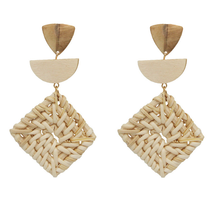 Hand-woven rattan retro tassel earrings