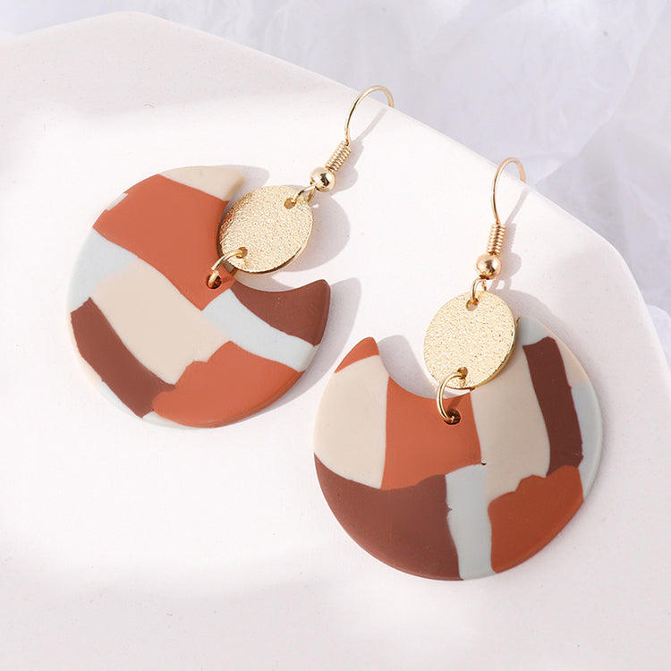 Retro Geometric Soft Clay Earrings European And American Design Sense