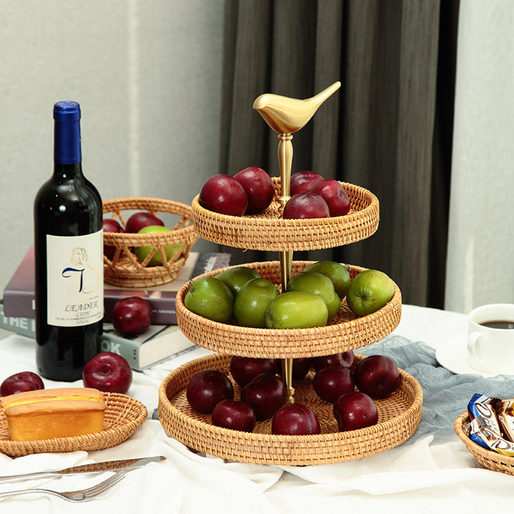 Household Multi-layer Handmade Rattan Fruit Plate