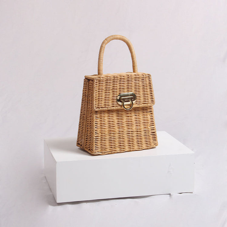 Female retro portable rattan bag