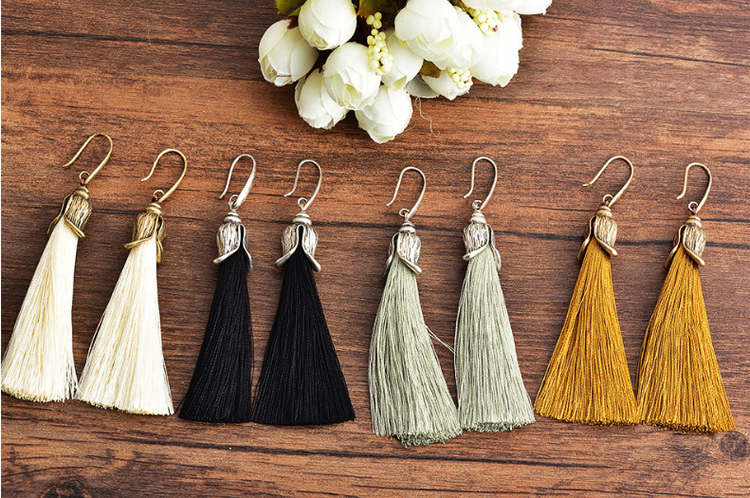 Retro simple long tassel earrings