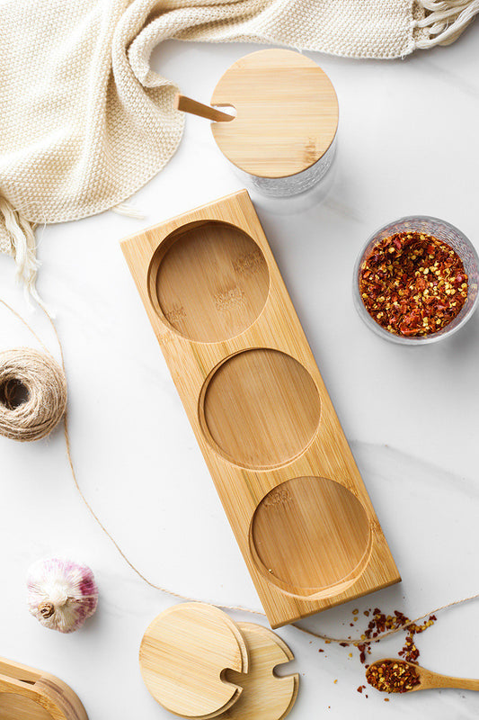 Household Kitchen Glass Seasoning Box Bamboo Lid Seasoning Bottle