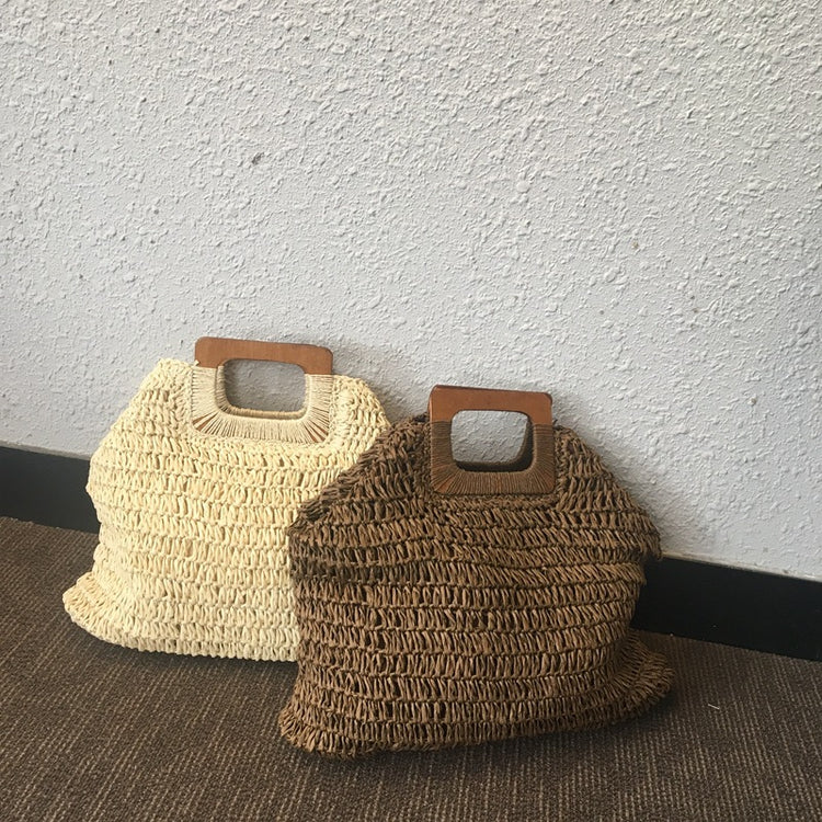 Wooden handle woven bag