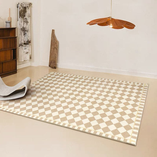 French Medieval Living Room Checkerboard Rug