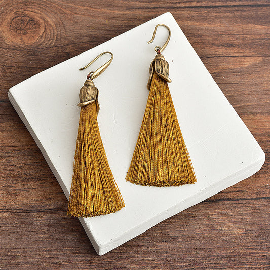 Retro simple long tassel earrings