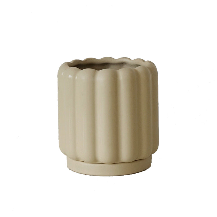 Biscuit Design Ceramic Planter With Tray