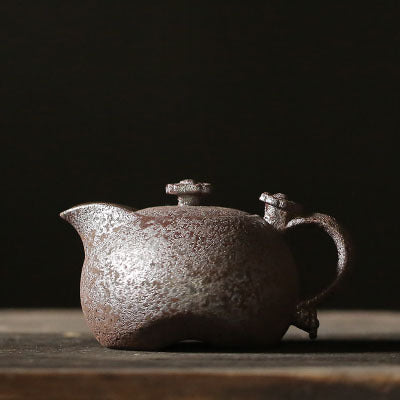 Rusty glaze teapot, vintage hand held pot, Ruyi pot, stoneware, handmade ceramic single pot