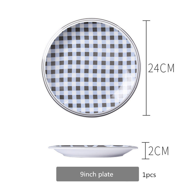 Creative Ceramic Checkered Stripes Plate Cutlery