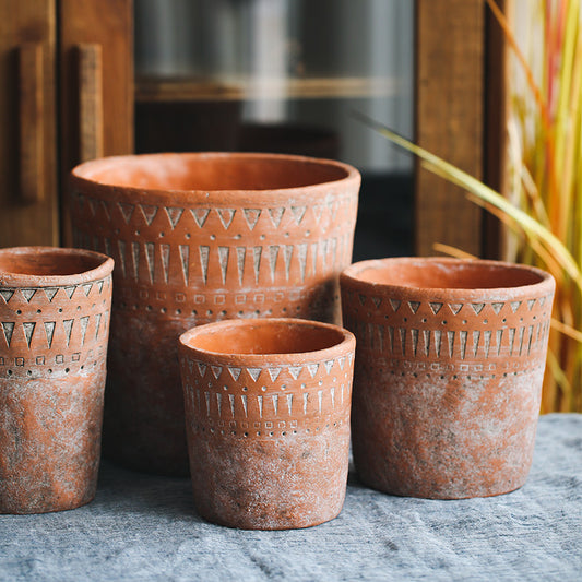 African earthenware cultivation in vintage terracotta pots