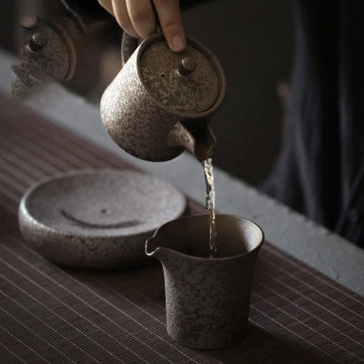 Rusty glaze teapot, vintage hand held pot, Ruyi pot, stoneware, handmade ceramic single pot