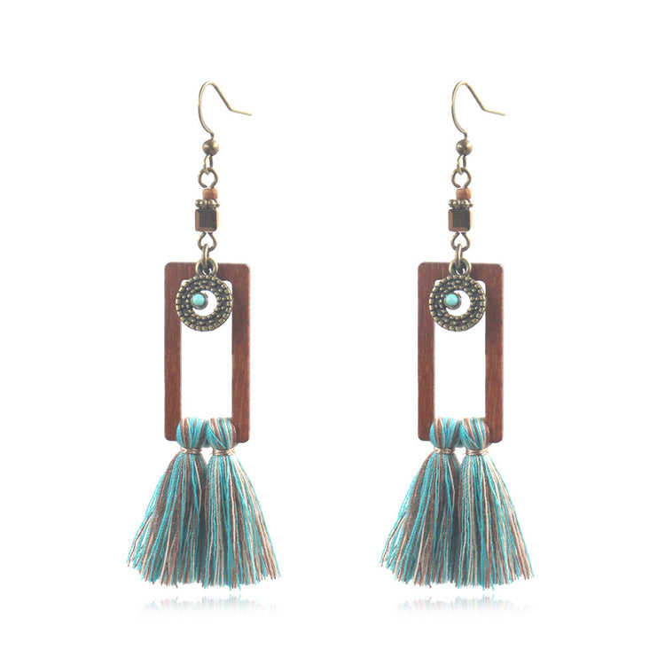 Tassel earrings wooden personality earrings ethnic style