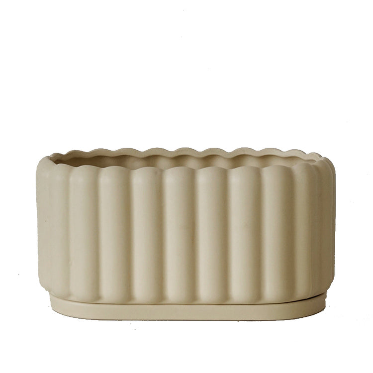 Biscuit Design Ceramic Planter With Tray