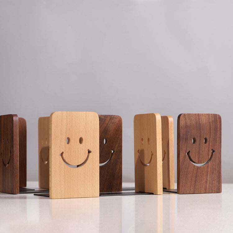 Wooden Bookends With Metal Base Heavy Duty Black Walnut Book Stand With Anti-Skid Dots For Office Desktop Or Shelves