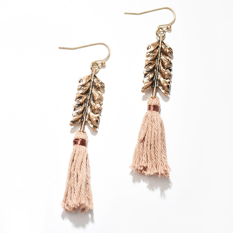 Women's long leaf tassel earrings