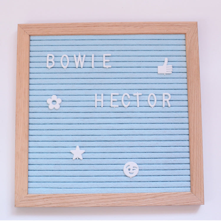 Wooden photo frame with felt letters