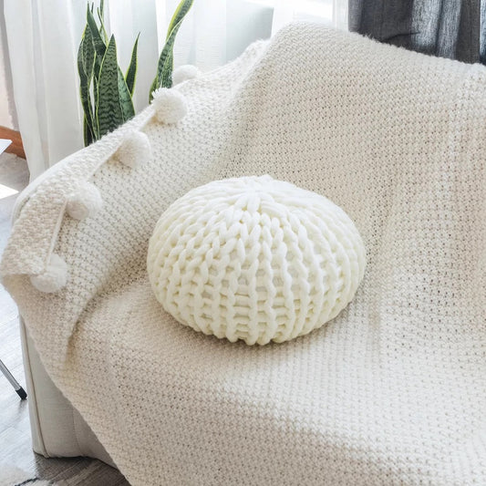 Handmade Thick Wool Woven Pillow, Creative Round Futon