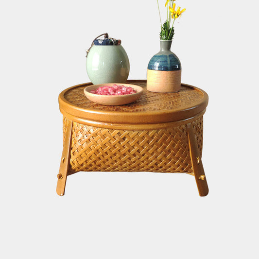 Vintage Bamboo Storage Basket Craft Tea Tray