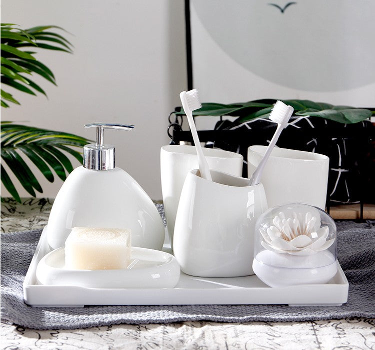 Simple White Porcelain Bathroom Five-piece Bath Bottle Bathroom Toilet Kit