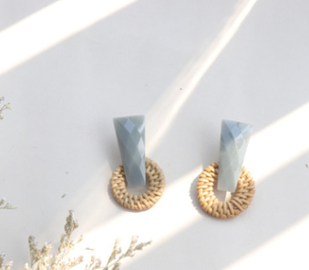 Bamboo rattan straw earrings