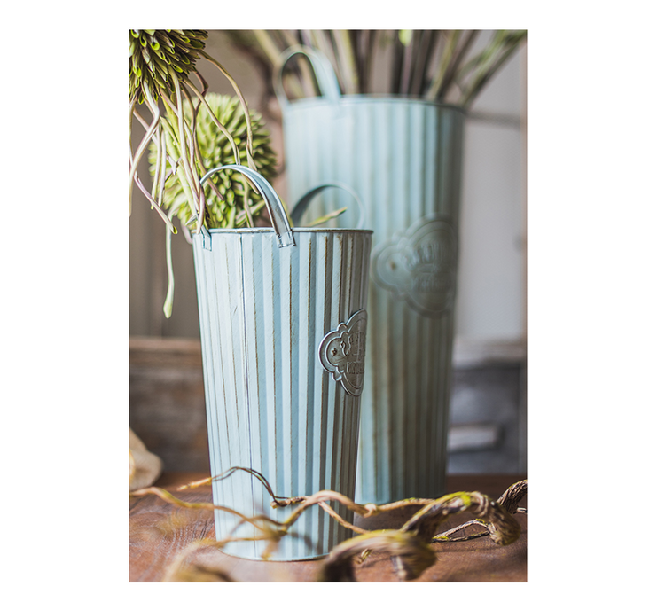 Vintage blue tin flower pot flower pot