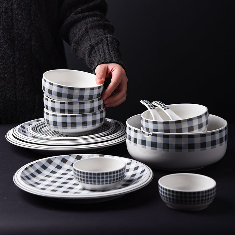 Creative Ceramic Checkered Stripes Plate Cutlery