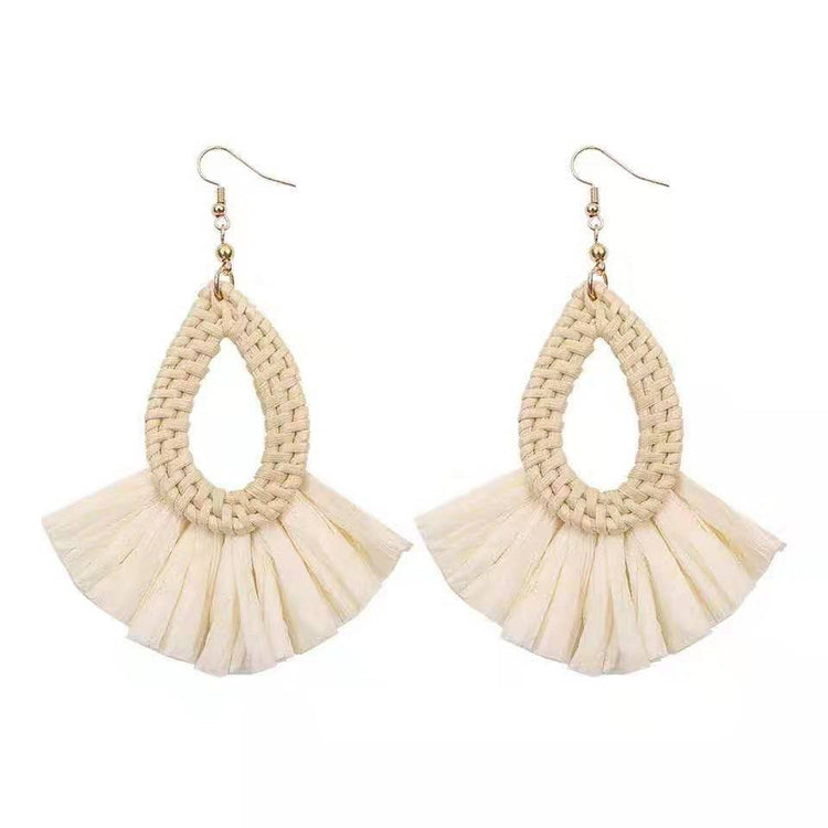 Holiday Style Rattan Raffia Earrings New