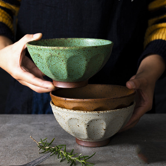 Japanese Handmade Stoneware Rice Bowl Nostalgic Retro