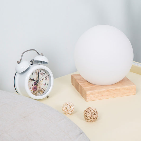 Milky White Glass Creative Dimming Ball Solid Wood Table Lamp