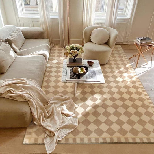 French Medieval Living Room Checkerboard Rug