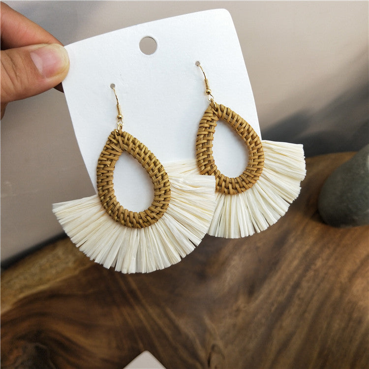 Holiday Style Rattan Raffia Earrings New