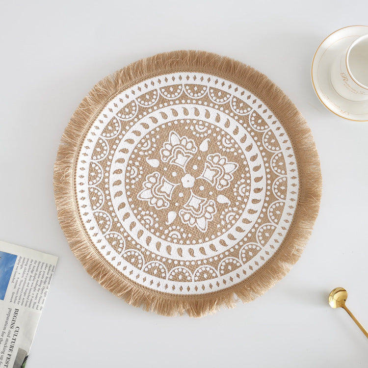 Nordic Braided Placemat Jute Decorative Round Fringe Edge