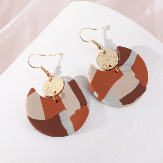 Retro Geometric Soft Clay Earrings European And American Design Sense