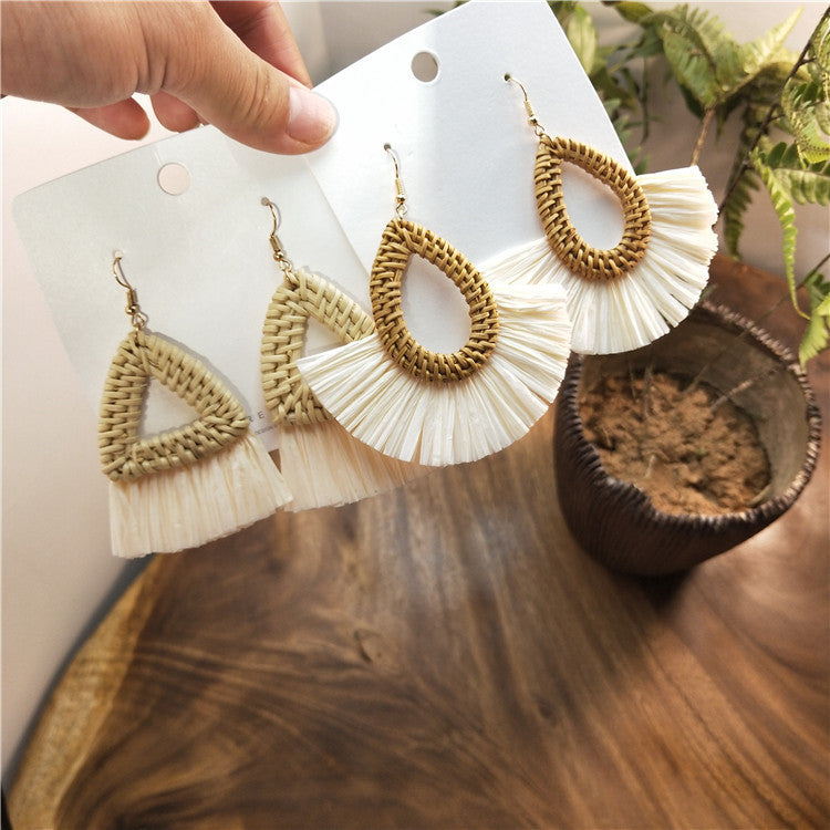 Holiday Style Rattan Raffia Earrings New