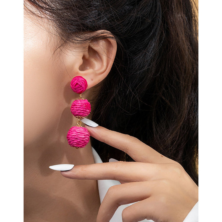 Ins Holiday Net Red Wind Rattan Earrings Female Spring And Summer