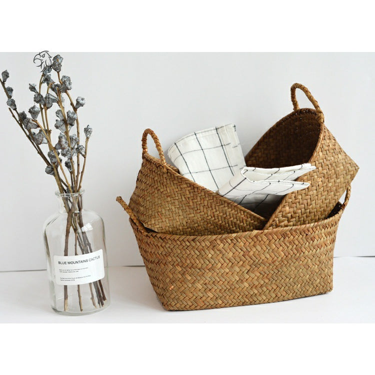 Seagrass Woven Table Top Coffee Table Living Room Storage Basket Binaural Handle