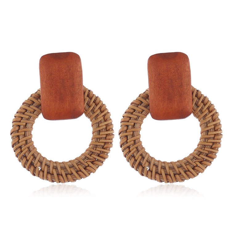 New Raffia Rattan Earrings Female Colorful Geometric Round Straw Earrings Earrings