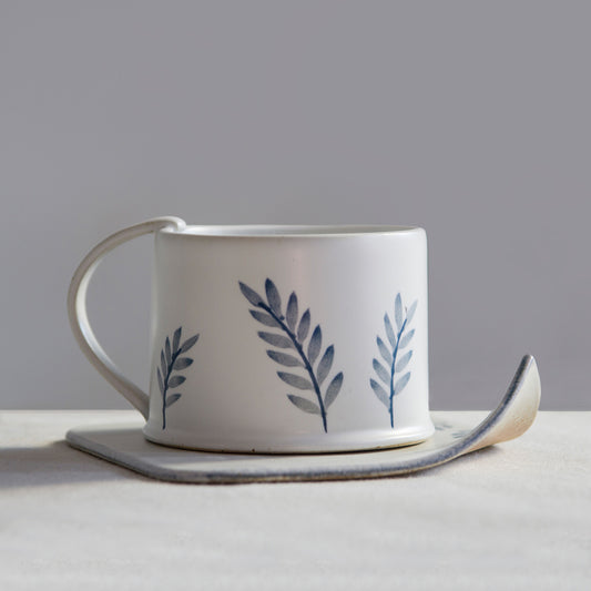 Handmade Stoneware Coffee Cup And Saucer Set