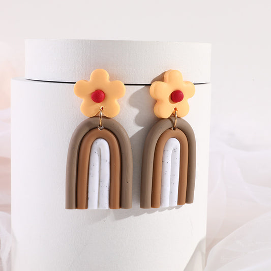 Flower Soft Clay Earrings With A High Sense Of Europe And America