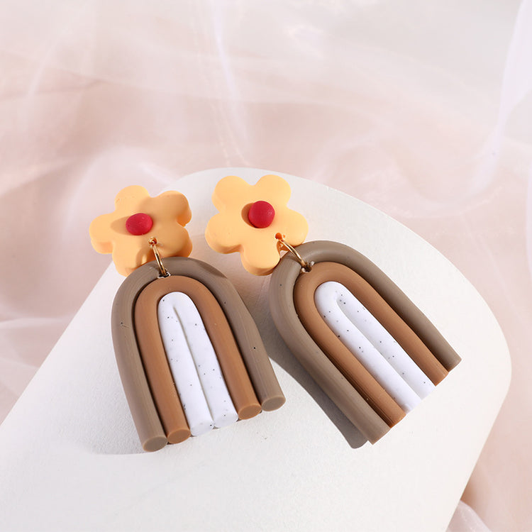 Flower Soft Clay Earrings With A High Sense Of Europe And America