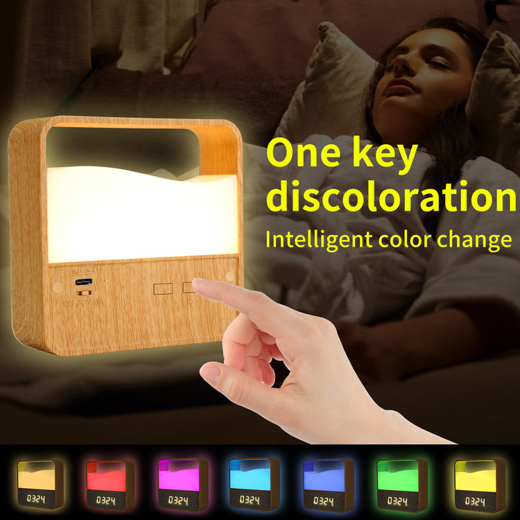 Clock Alarm Clock Wood Grain Creative Night Light Bedside Lamp Remote Control