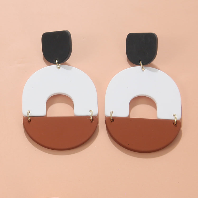 Printed Earrings Hit Color Carved Pottery Clay Hollow Arch Acrylic Ins Simple Round Earrings