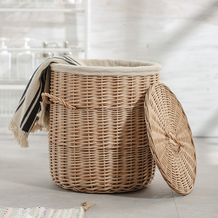 Woven Round Laundry Hamper Storage With Lid