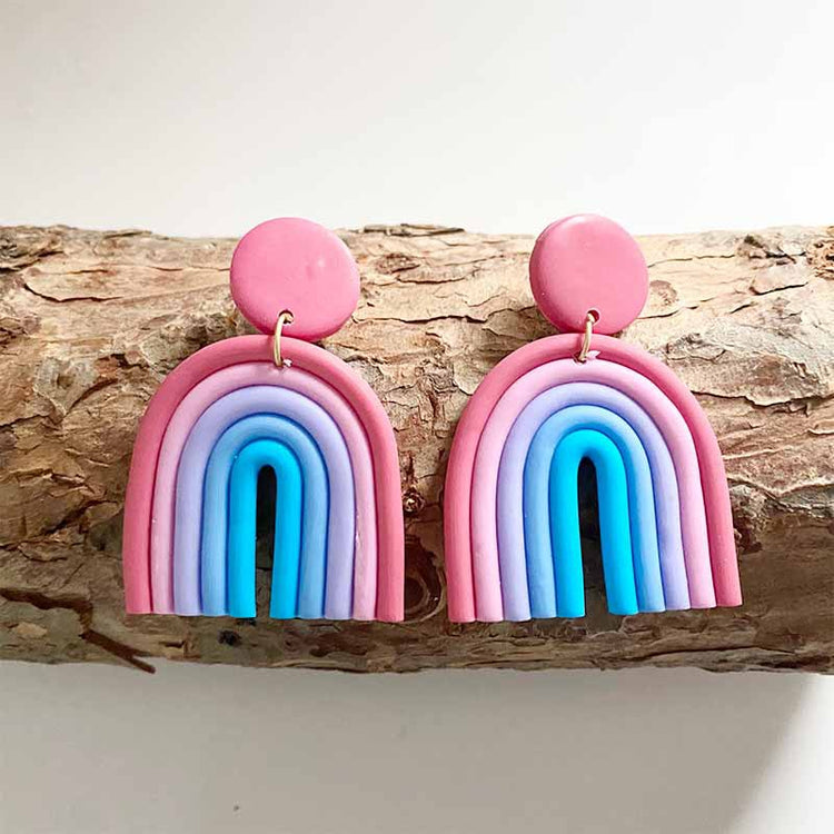 Rainbow Color Soft Clay Earrings Geometric Multicolor