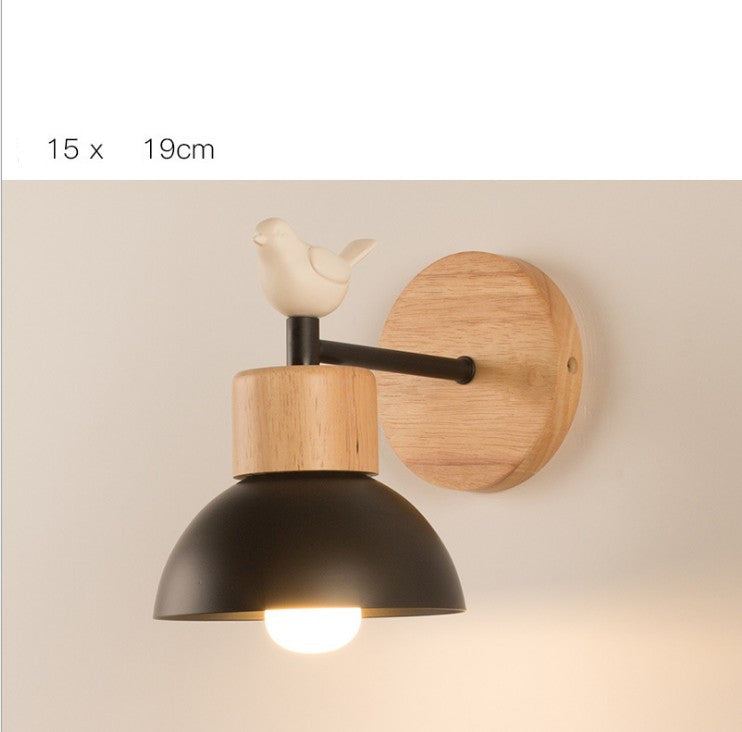 Simple Semi-circular Wood Wall Lamp Creative Personality Bird