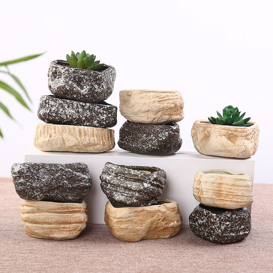 Mini Stone Succulent Plant Potted Kiln Becomes Creative Ceramic Green Plant Pot