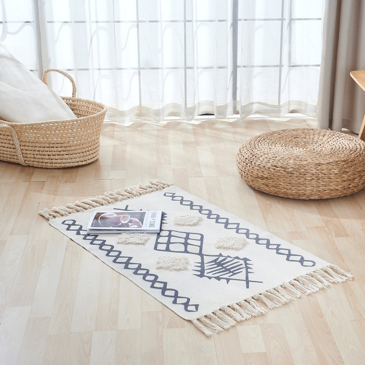 Vintage Fringed Cotton And Linen Strip Rug